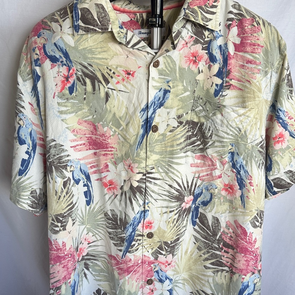 Tommy Bahama Parrot Print Men's Shirt - Green, Pink, Blue